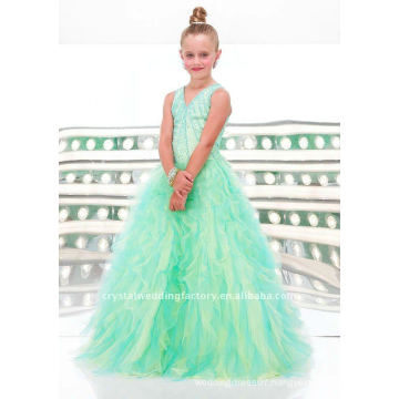 Lovely beaded V-neckline ruffled organza custom-made pageant dress flower girl dresses CWFaf3356